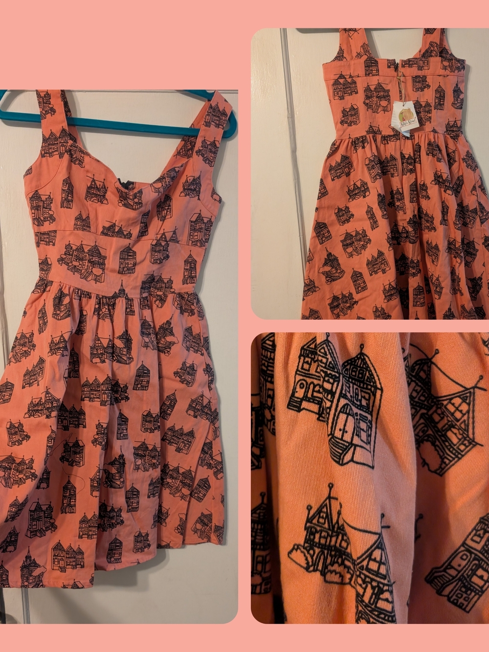 Womens Coral Pink Print Fit-and-Flare Dress